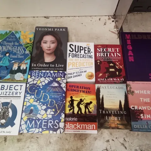 CAGE OF ASSORTED BOOKS BY DELIA OWENS, MALORIE BLACKMAN, CHRIS RIDDELL, SINCLAIR MCKAY, SALLY ROONEY, BOB MORTIMER