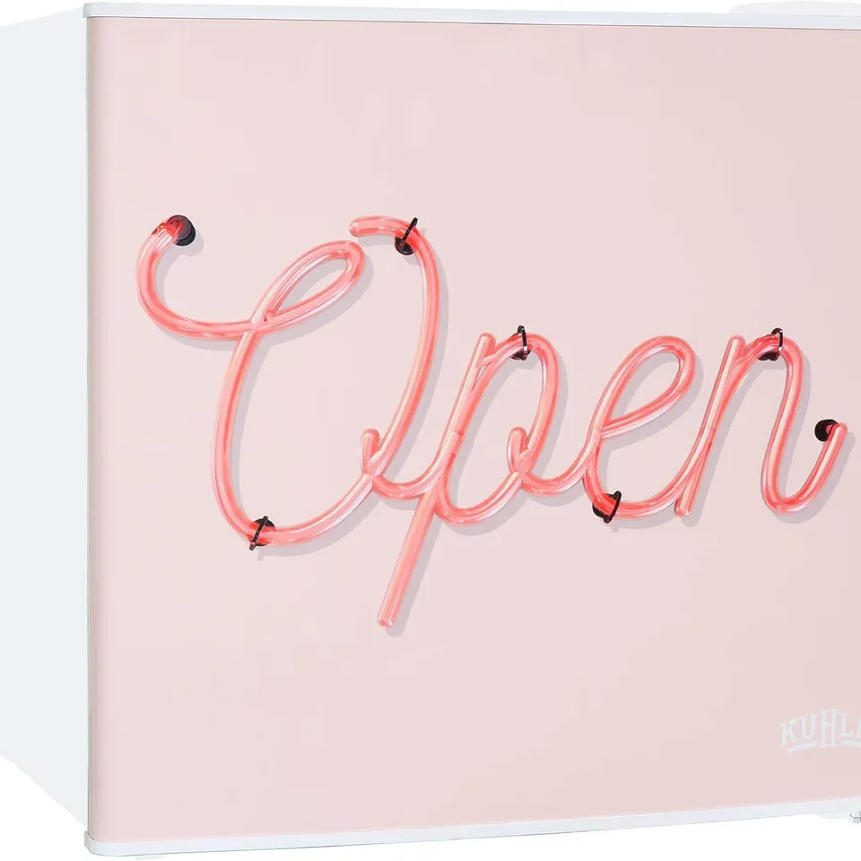BOXED KUHLA KTTF0E6W-1025 MINI FRIDGE - PINK & WHITE