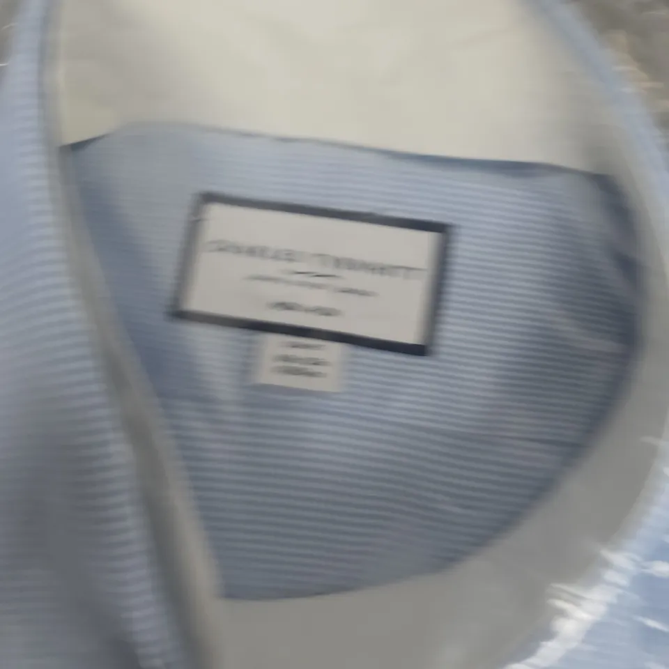 BAGGED CHARLES TYRWHITT SKY BLUE PUPPYTOOTH SHIRT – NON-IRON - SLIM FIT (16.5/33IN)