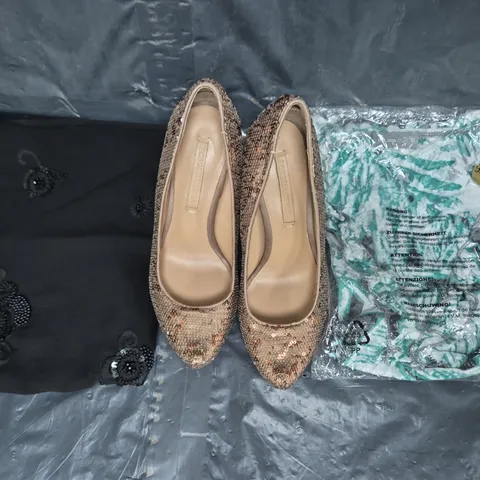 BOX OF APPROXIMATELY 5 ASSORTED CLOTHING AND FASHION ITEMS - VARIOUS COLOURS, SIZES AND STYLES