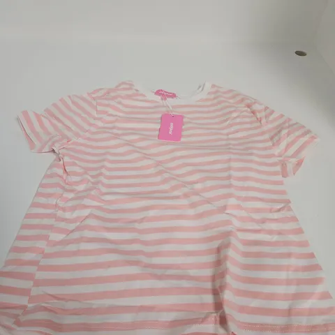 EDIKTED PINK & WHITE STRIPED T-SHIRT – SIZE M