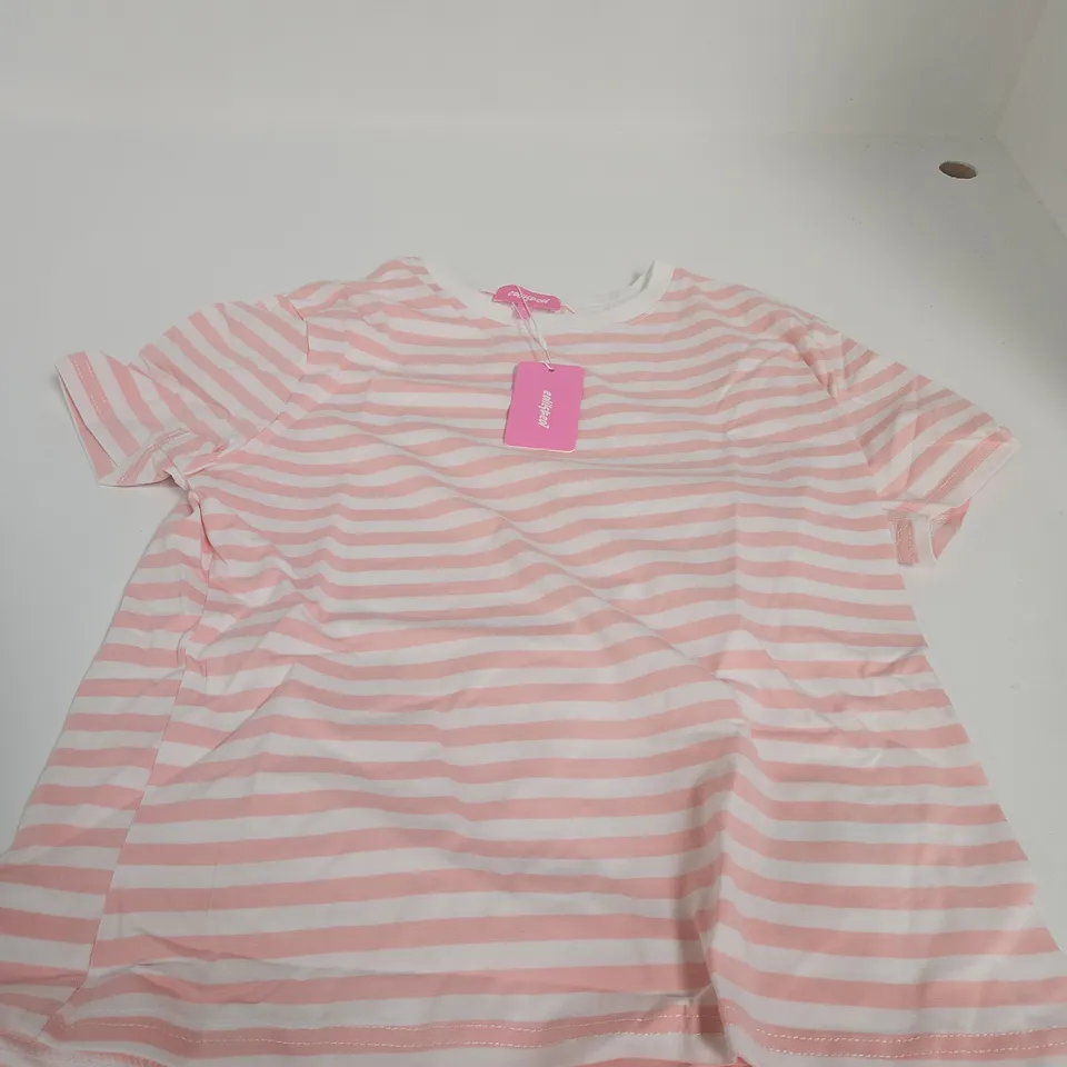 EDIKTED PINK & WHITE STRIPED T-SHIRT – SIZE M