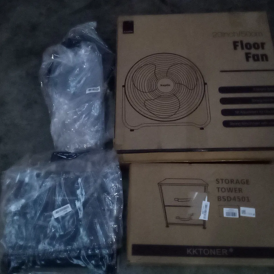 UNPROCESSED PALLET OF ASSORTED HOUSEHOLD GOODS TO INCLUDE OOWOLF CEILING LIGHT, 20" FLOOR FAN, AND HEATED BLANKET