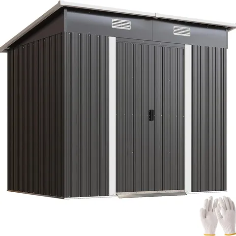 BOXED OUTSUNNY 7 X 4FT OUTDOOR STORAGE SHED WITH FOUNDATION KIT, LEAN TO METAL GARDEN SHED FOR LOG, RUBBISH BIN, TOOL, BIKE, LIGHT GREY (1 BOX)