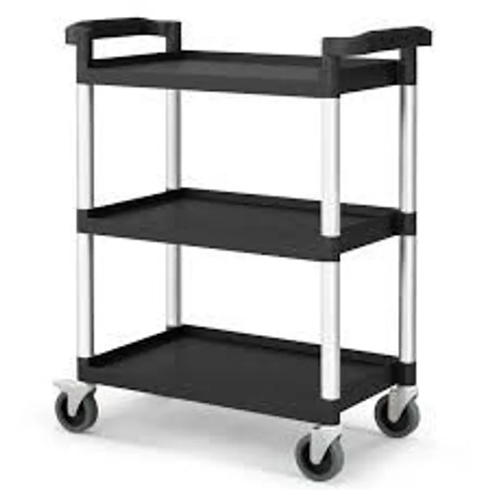 BOXED 3-TIRE METAL ROLLING CART WITH LOCKABLE UNIVERSAL WHEELS