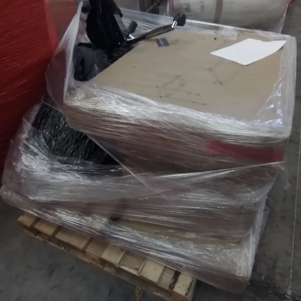 PALLET CONTAINING HOUSEHOLD & HOME IMPROVEMENT PRODUCTS. INCLUDES OFFICE CHAIR, CHAIR, TABLE ETC