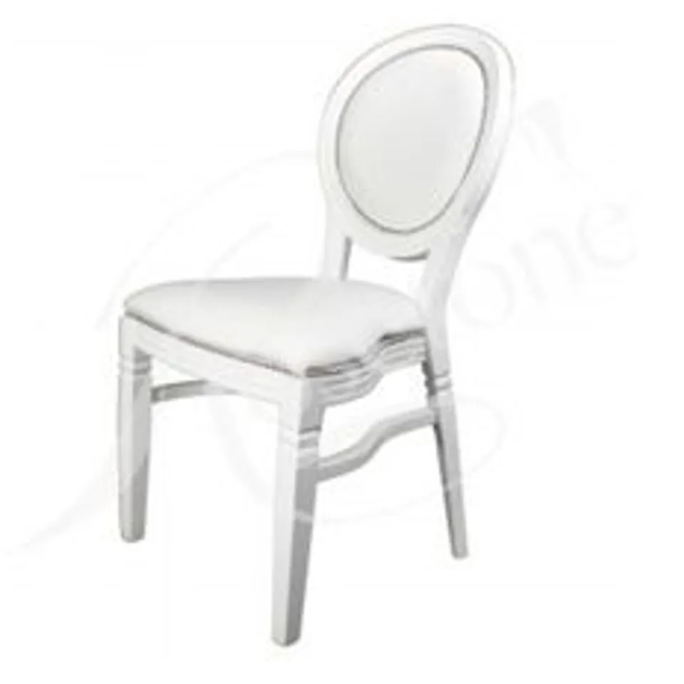 THREE DESIGNER CUSHIONED WHITE STUDDED  DINING CHAIRS