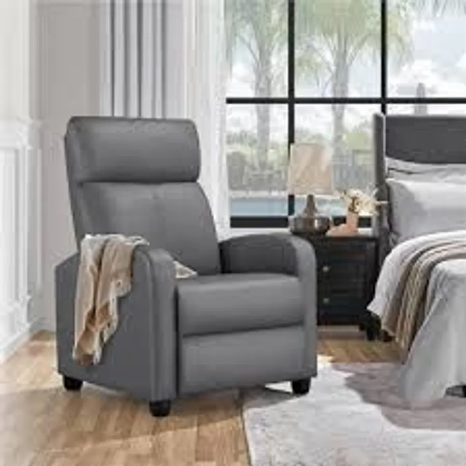 BOXED YAHEETECH FAUX LEATHER RECLINER - GREY (1 BOX)