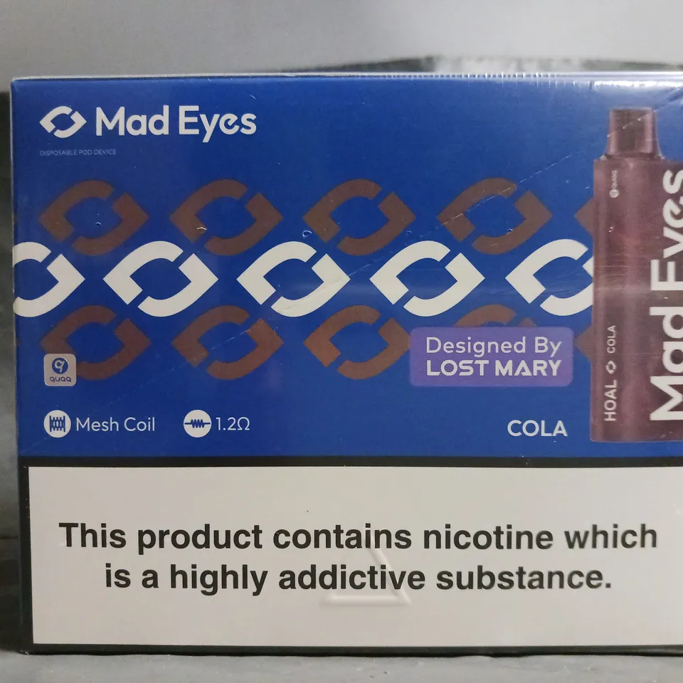 BOXED AND SEALED MAD EYES PACK OF 10 DISPOSABLE VAPES - COLA