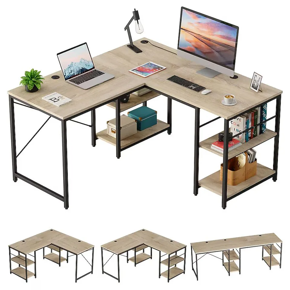 BOXED BESTIER 55.12-IN W 4-SHELF OAK COMPUTER DESK