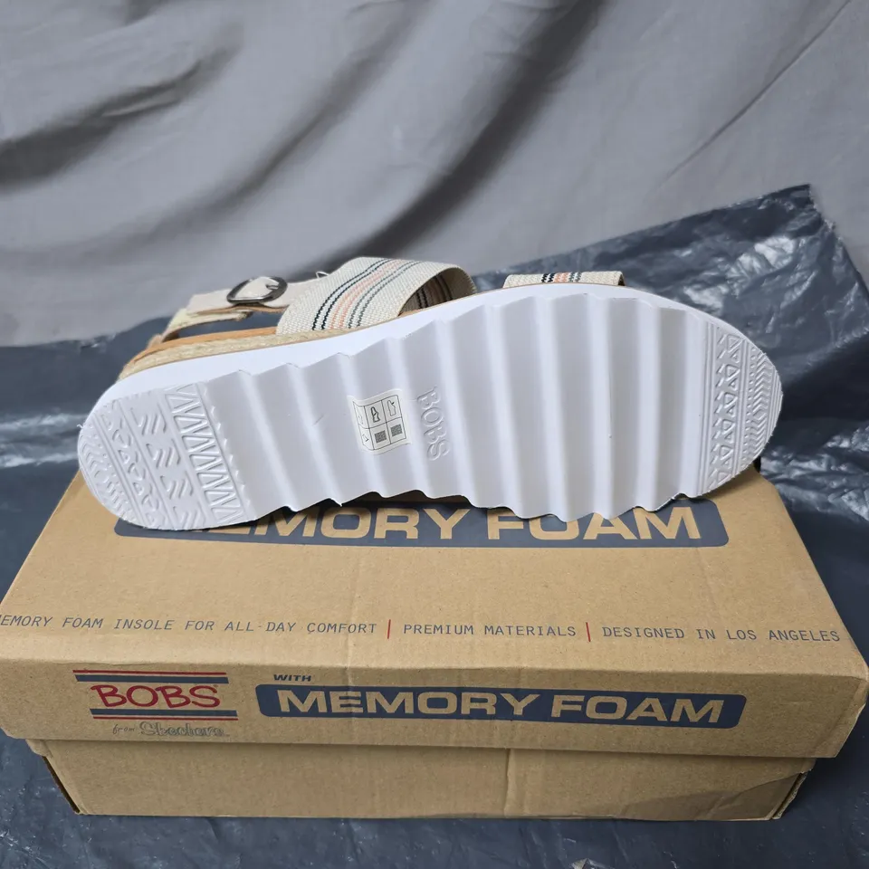 BOBS MEMORY FOAM SANDALS BY SKECHERS – BEIGE STRIPED STRAPS, WOMEN'S UK 6