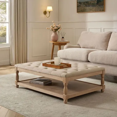 BOXED DUSK KNARESBOROUGH BUTTON BACK COFFEE TABLE POUFFE - OATMEAL