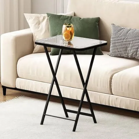 BOXED 18.9 IN. W X 26 IN. H FOLDABLE MIRRORED TABLE METAL LEG END TABLE