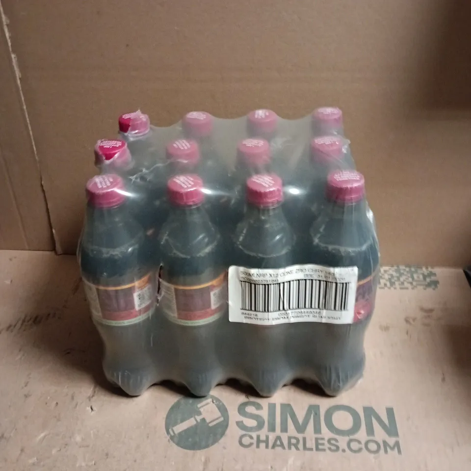 12 X COCA COLA  CHERRY ZERO SUGAR BOTTLES - 500ML - BB 31/1/2026