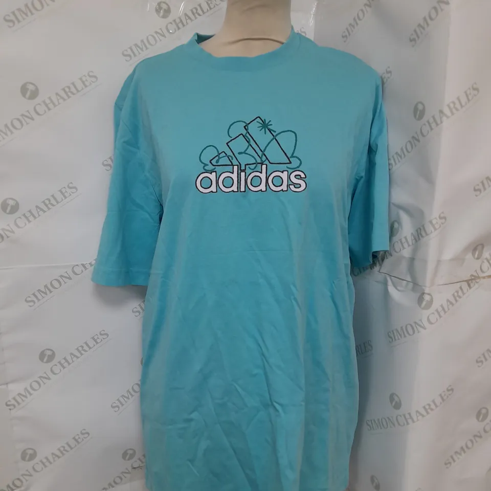 ADIDAS PRINTED TEE IN AQUA BLUE SIZE M