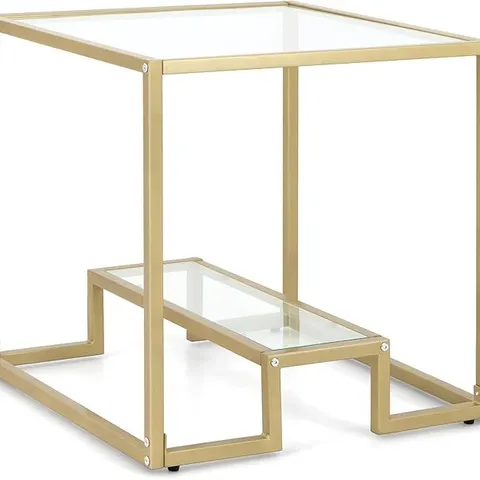 BOXED COSTWAY 2-TIER SQUARE SIDE TABLE SOFA END SNACK TABLE NIGHTSTAND TEMPERED GLASS TABLETOP