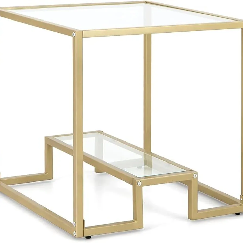 BOXED COSTWAY 2-TIER SQUARE SIDE TABLE SOFA END SNACK TABLE NIGHTSTAND TEMPERED GLASS TABLETOP