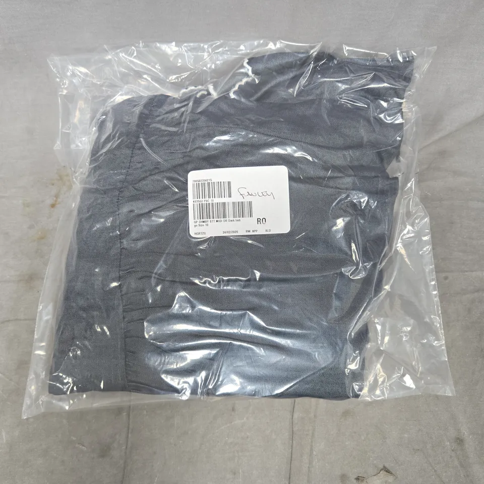 BAGGED GREAT PLAINS CHAMBRAY STITCH MIDI DRESS IN DARK INDIGO SIZE 10