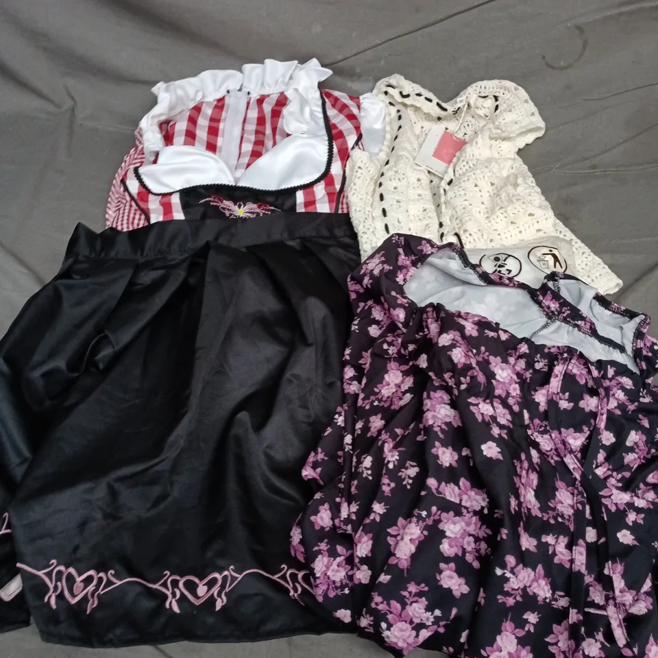 BOX OF APPROXIMATELY 20 ASSORTED CLOTHING ITEMS TO INCLUDE DRESS, VEST, FANCY DRESS COSTUME, ETC