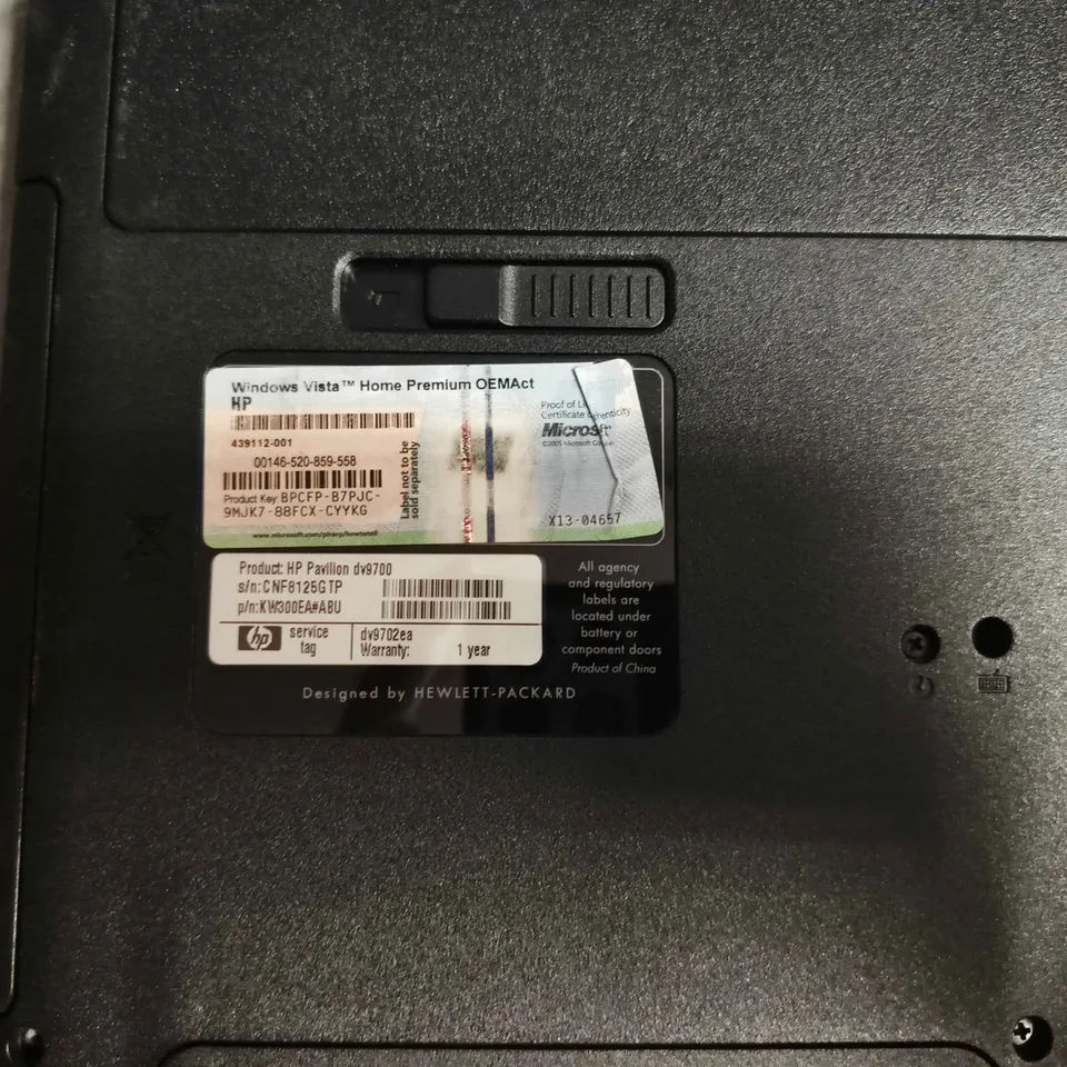 HP PAVILION DV9700 LAPTOP – WINDOWS VISTA (OEM)