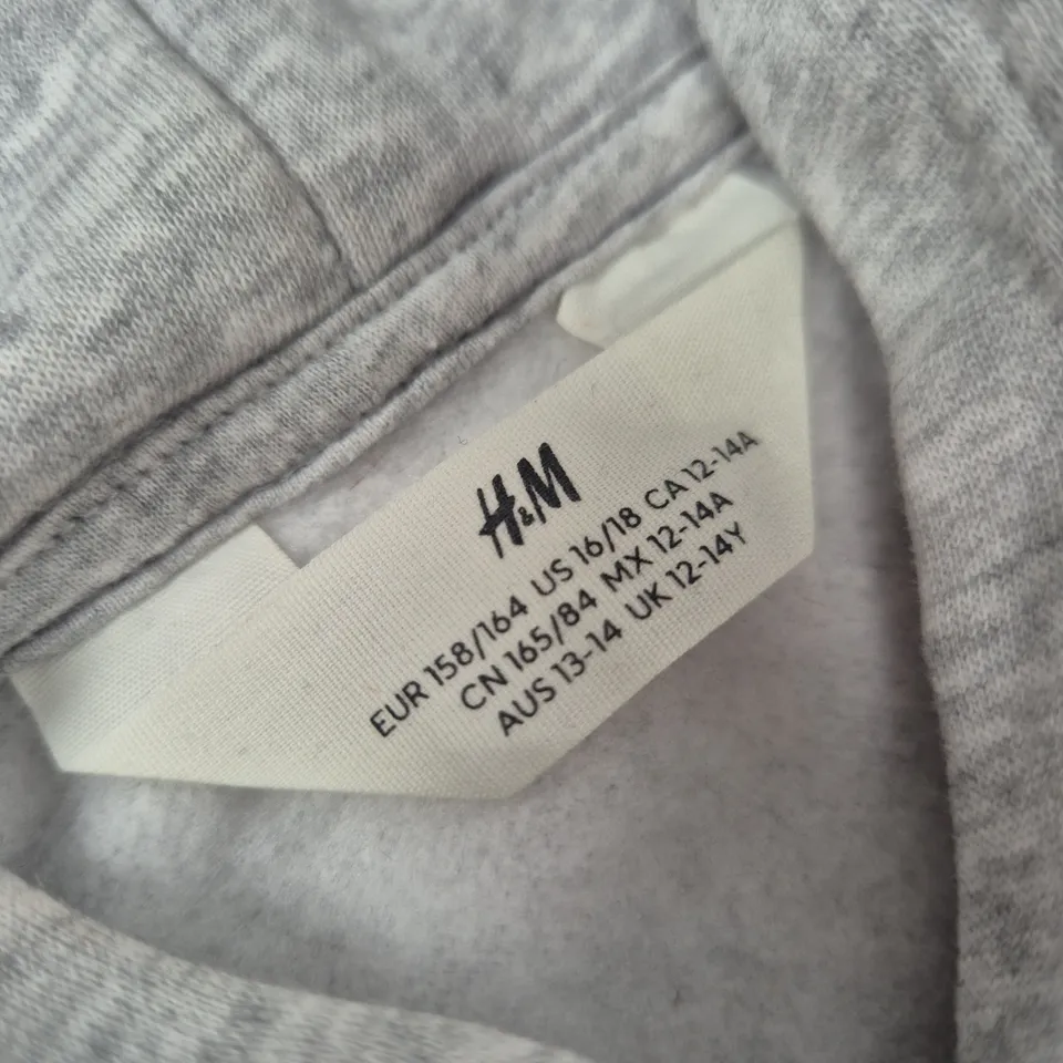 H&M WOMEN'S GREY HOODIE WITH YELLOW SMILE GRAPHIC, UK 12-14