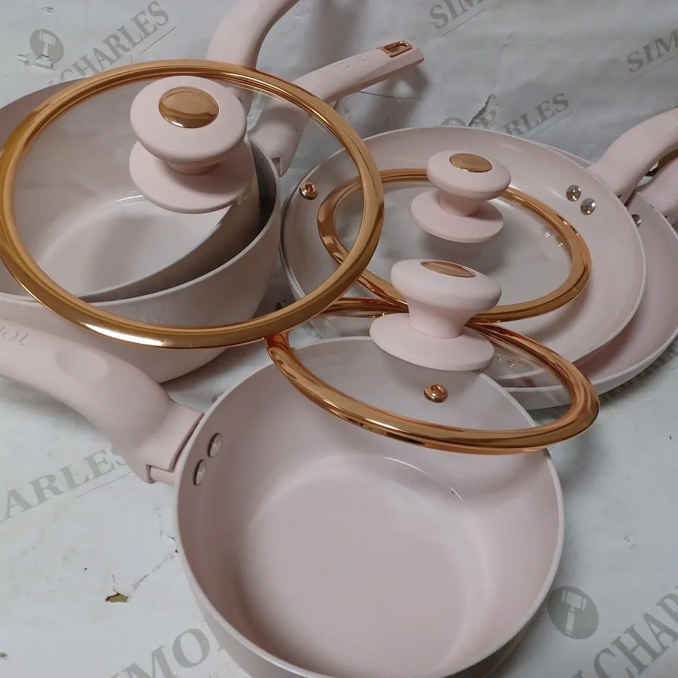 TOWER CAVALETTO 5-PIECE COOKWARE SET, PINK & ROSE GOLD (T800232PNK)