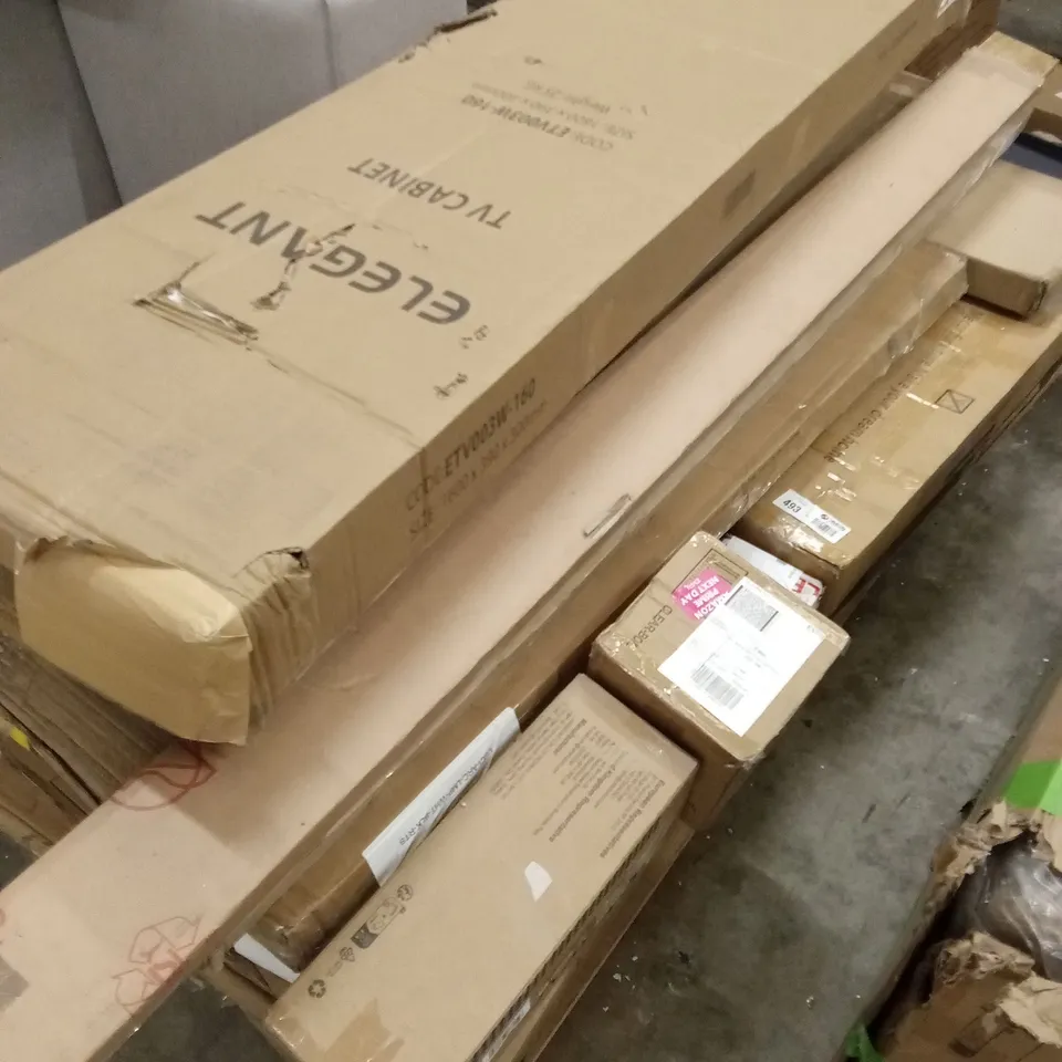 PALLET OF ASSORTED FURNITURE ITEMS TO INCLUDE TV-TABLE - COFFEE TABLE AND MORE  