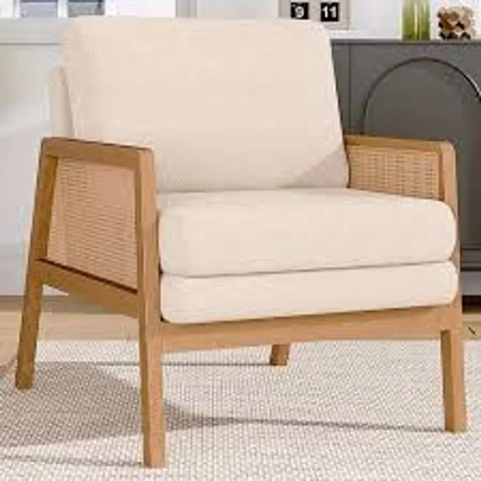 BOXED LIVING AND HOME TEDDY FLEECE CUSHION MODERN RATTAN ARMCHAIR