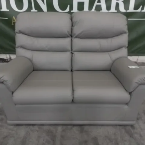 DESIGNER G PLAN MADE MALVERN CAMBRIDGE GREY LEATHER TWO SEATER SOFA