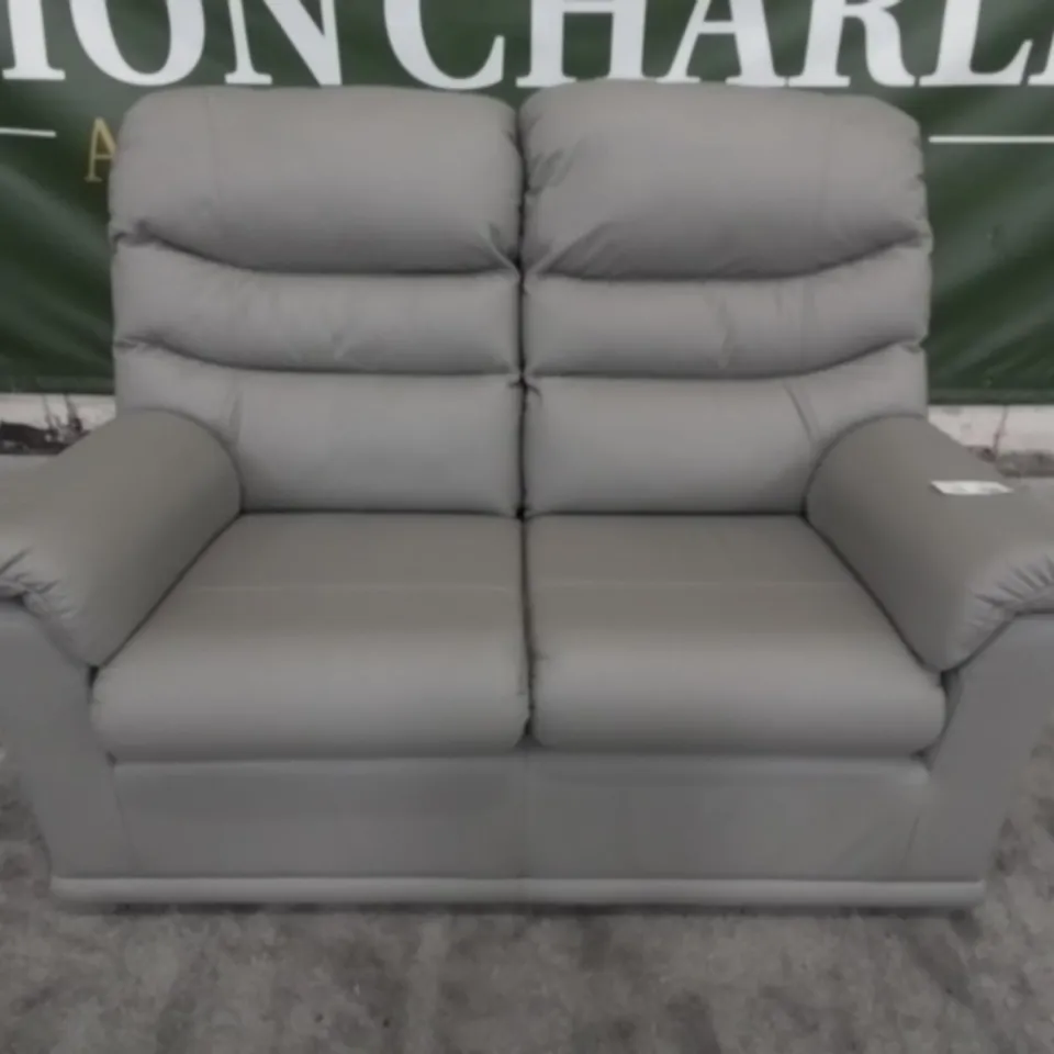 DESIGNER G PLAN MADE MALVERN CAMBRIDGE GREY LEATHER TWO SEATER SOFA