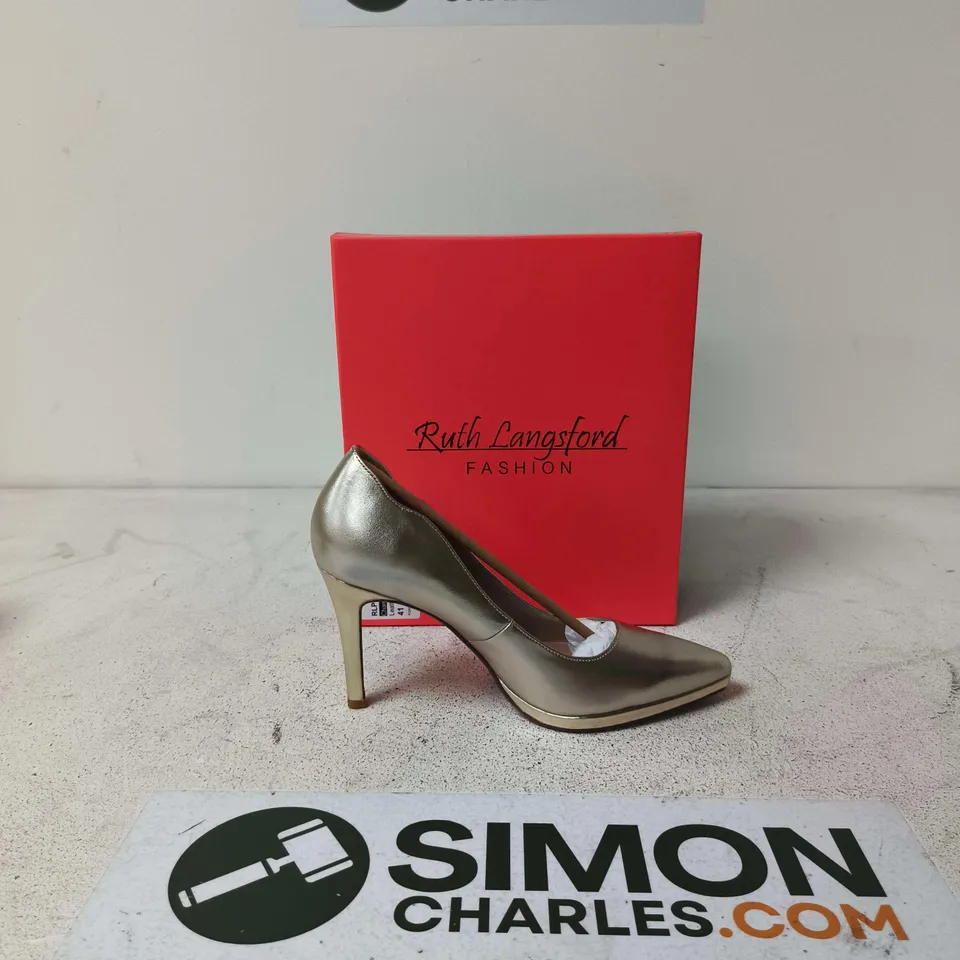 RUTH LANGFORD FASHION METALLIC GOLD HIGH-HEELED SHOE, BOXED - SIZE EUR 41 