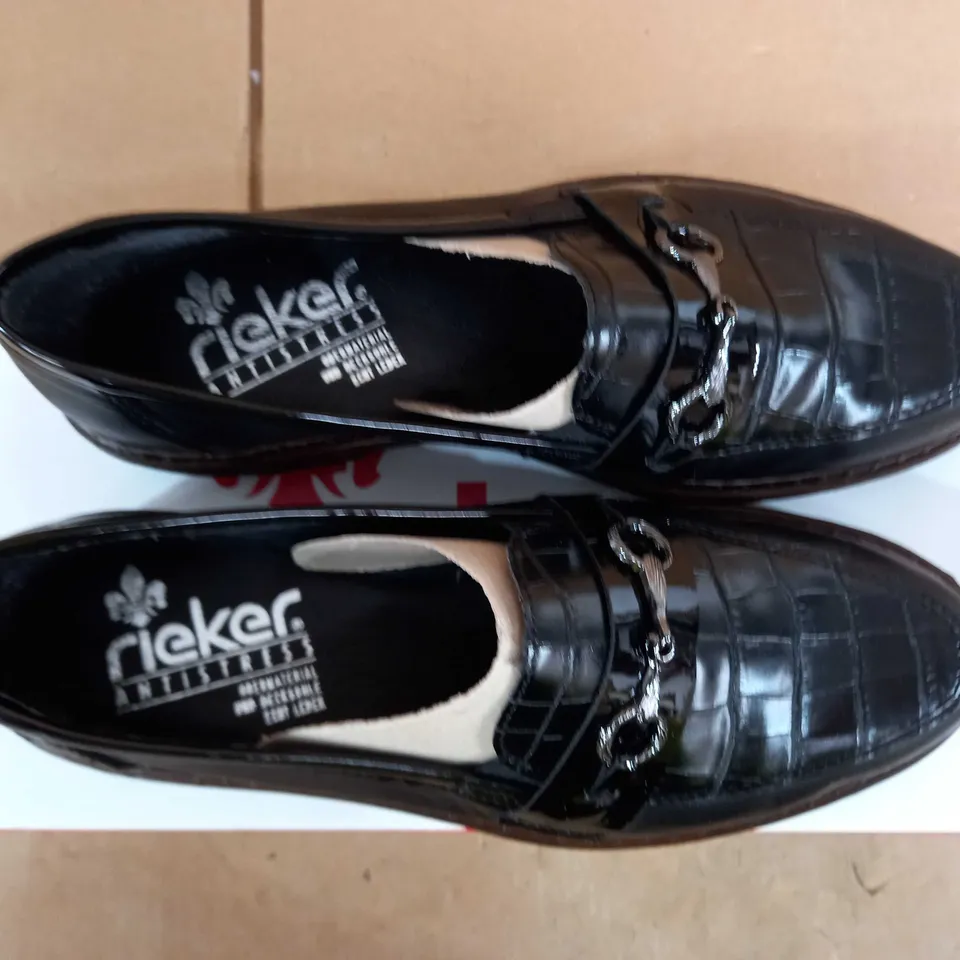 RIEKER LOAFER WITH METAL TRIM - BLACK CROCODILE - SIZE 6.5