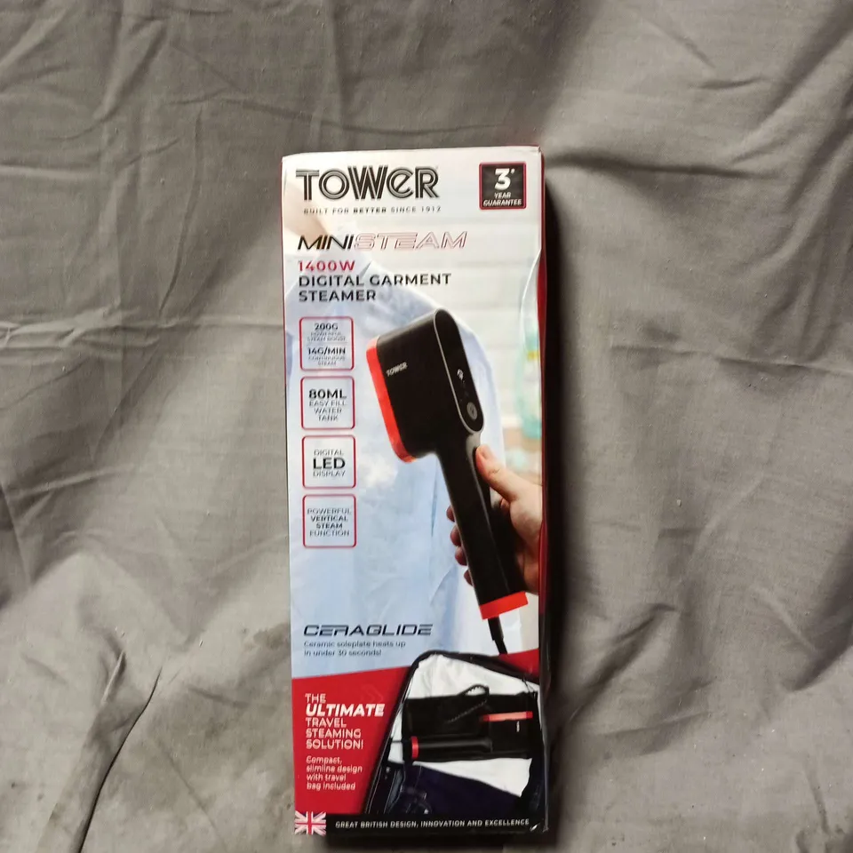 TOWER MINISTEAM 1400W DIGITAL GARMENT STEAMER – BOXED, SEALED