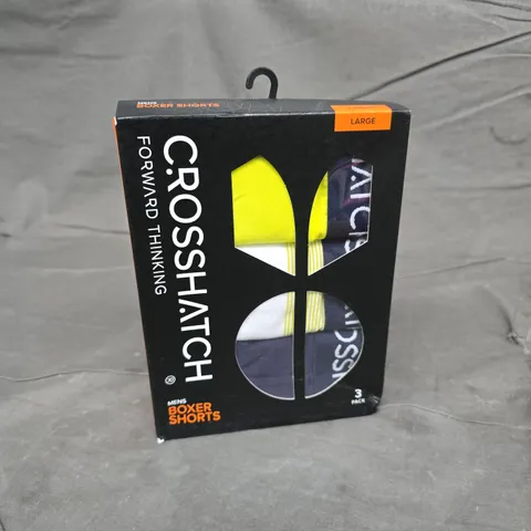 BOXED CROSSHATCH MEN'S BOXER SHORTS – 3 PACK, LARGE, YELLOW
