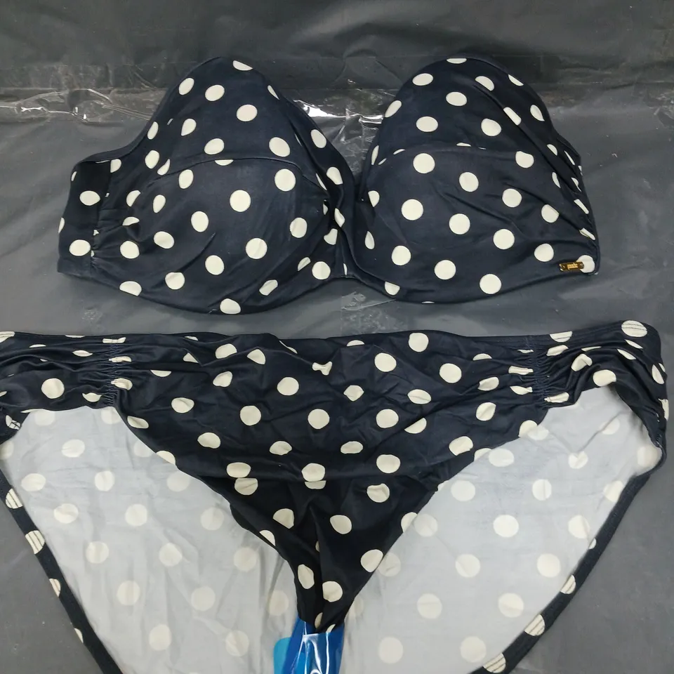 PANACHE ANYA RIVA SPOT TWIST BANDEAU BIKINI TOP AND BOTTOMS - NAVY/CREAM - SIZE TOP 40E BOTTOMS 18