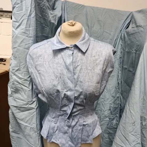 ZARA LIGHT BLUE DENIM-STYLE SHIRT, UK XS (MEX 24) β MADE IN MOROCCO
