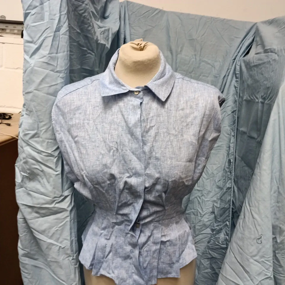 ZARA LIGHT BLUE DENIM-STYLE SHIRT, UK XS (MEX 24) – MADE IN MOROCCO