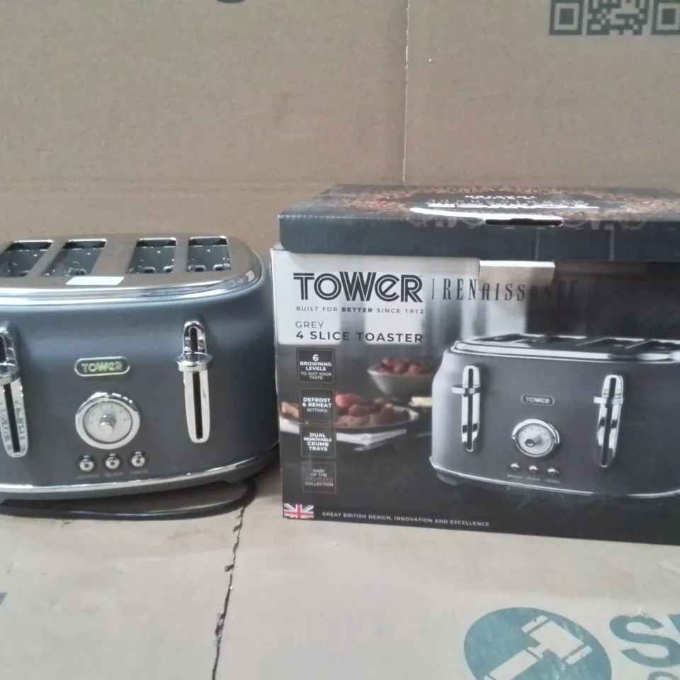 BOXED TOWER RENAISSANCE T20065GRY 4-SLICE TOASTER - GREY