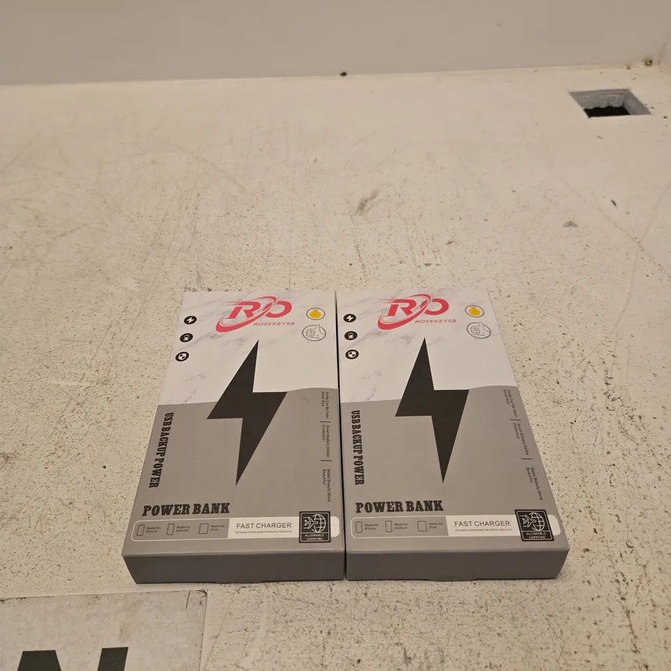 2 X ROSEKEYSB USB BACK UP POWER BANK FAST CHARGER BOXED
