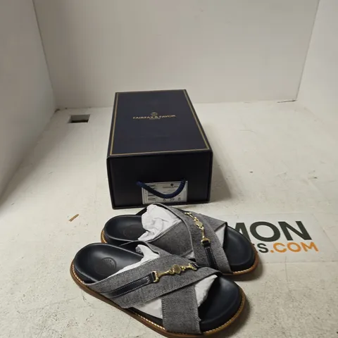FAIRFAX & FAVOR WOMEN'S SOUTHWOLD SANDAL – DENIM SUEDE, UK 6 (EU 39, US 8) – BOXED