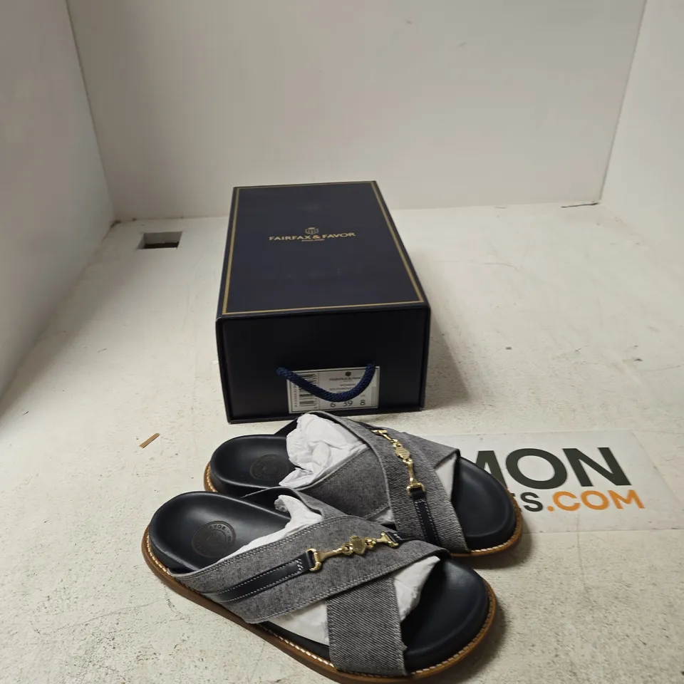 FAIRFAX & FAVOR WOMEN'S SOUTHWOLD SANDAL – DENIM SUEDE, UK 6 (EU 39, US 8) – BOXED