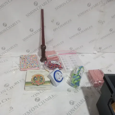 TOTE OF APPROXIMATELY 14 ASSORTED ITEMS TO INCLUDE A LED CANDLE, A TEMPLATE SET AND A EIGHT STEPS TO HAPPINESS SET