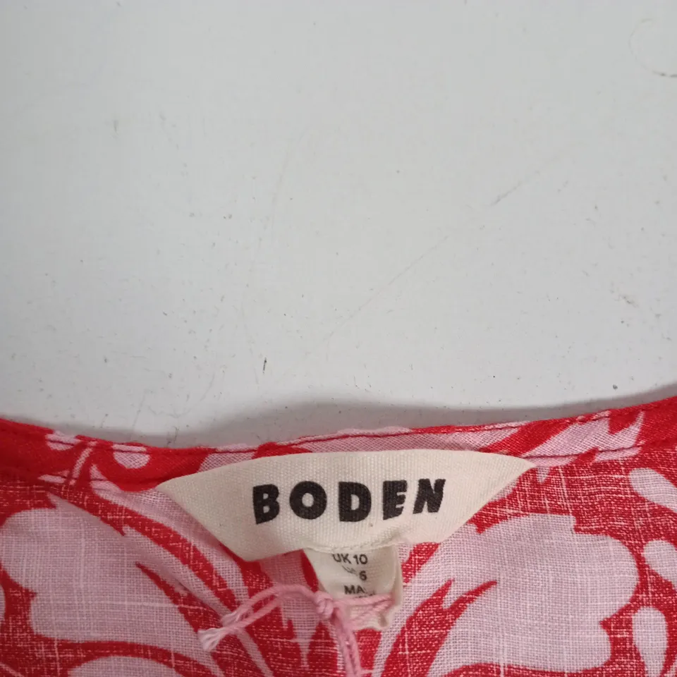 UK 10 BODEN RED & WHITE PATTERNED WOMEN'S TOP