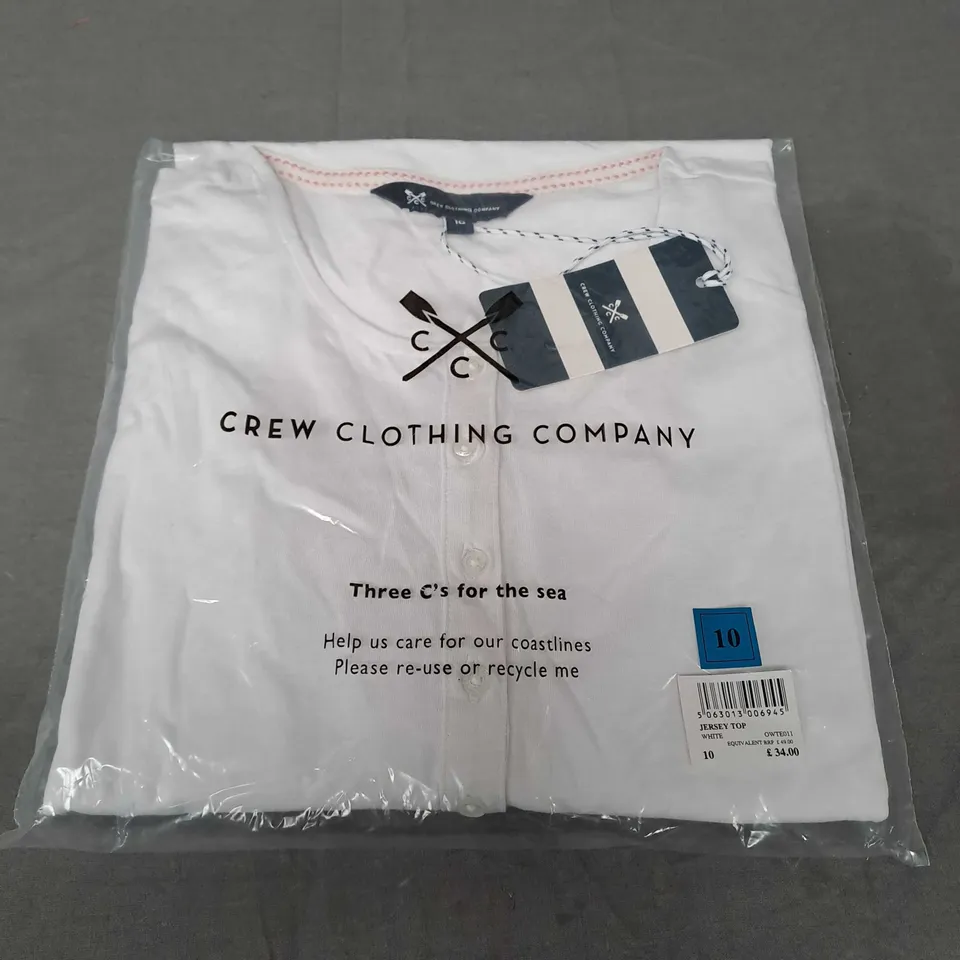 SEALED CREW CLOTHING COMPANY JERSEY TOP IN WHITE - SIZE 10