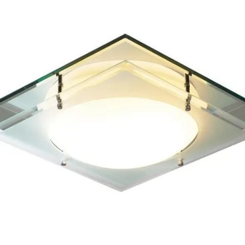 BOXED DAR LIGHTING MANTRA 1 LIGHT IP44 FLUSH MIRROR AND WHITE GLASS FINISH