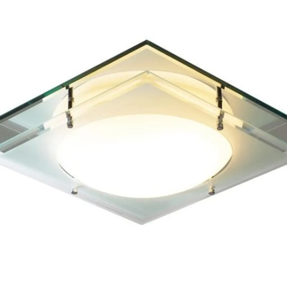 BOXED DAR LIGHTING MANTRA 1 LIGHT IP44 FLUSH MIRROR AND WHITE GLASS FINISH