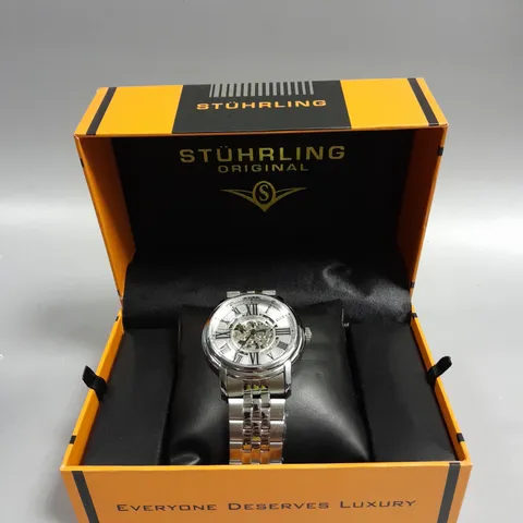 STUHRLING MENS AUTOMATIC SKELETON DIAL WATCH