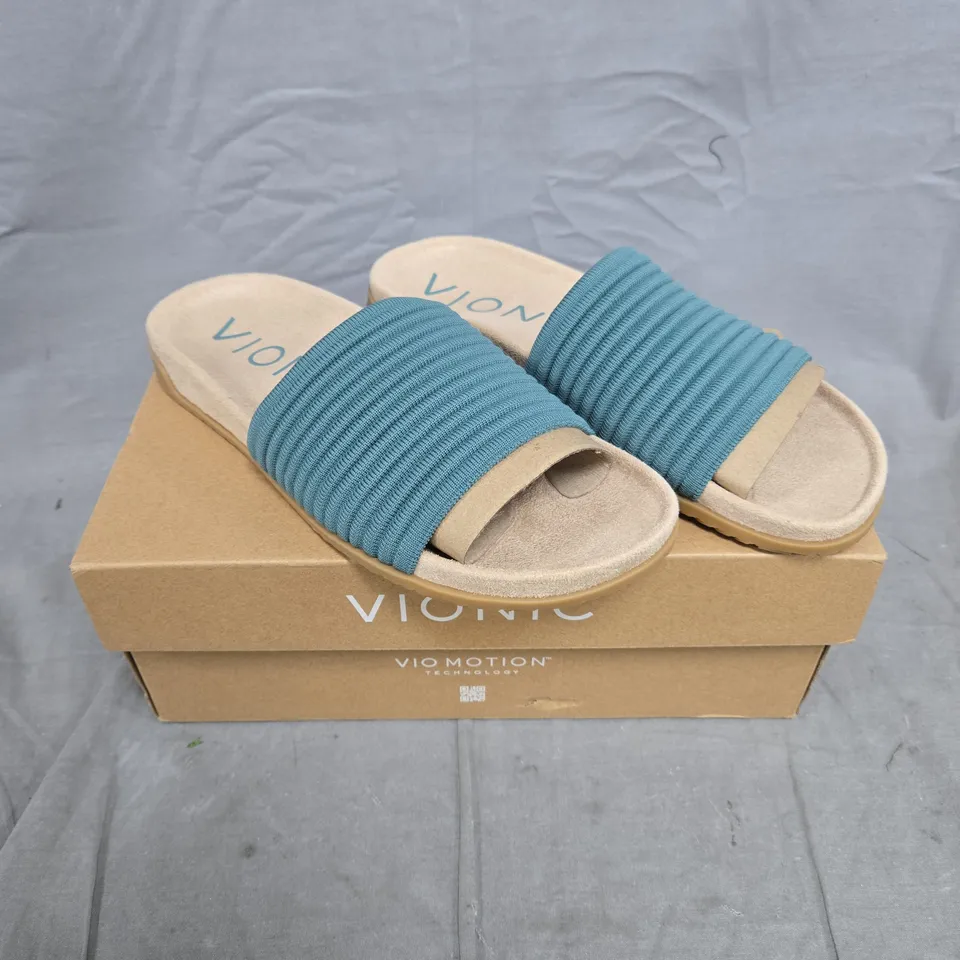 BOXED VIONIC EVIE KNIT SLIDE SANDALS – BLUE, UK 5.5