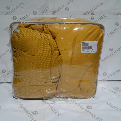 SUPERSOFT BY COZEE HOME WAFFLE KNIT FILLED BEDSPREAD IN OCHRE - 250 X 260CM