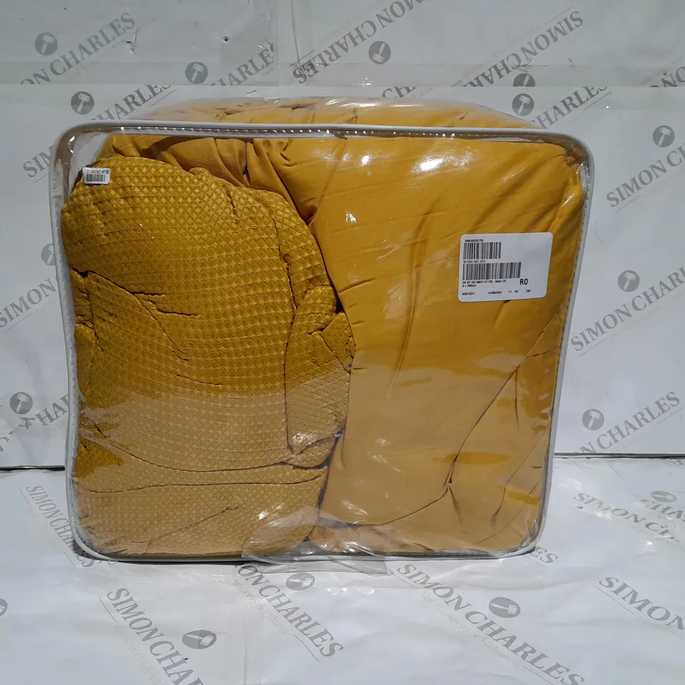 SUPERSOFT BY COZEE HOME WAFFLE KNIT FILLED BEDSPREAD IN OCHRE - 250 X 260CM